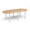 Radial end meeting table 2400mm x 1000mm with 6 white radial legs oak - DRL2400-WH-O