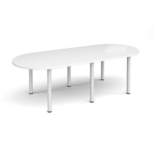 Radial end meeting table 2400mm x 1000mm with 6 white radial legs white - DRL2400-WH-WH
