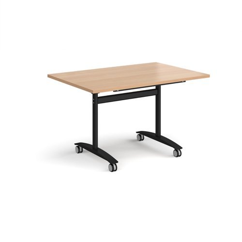 Rectangular deluxe fliptop meeting table with black frame 1200mm x 800mm beech - DFLP12-K-B