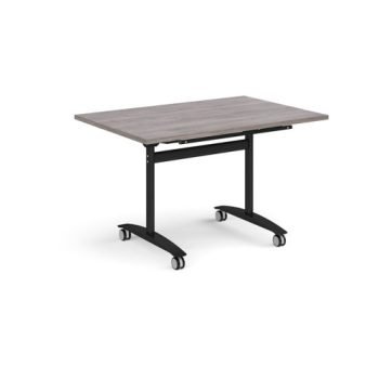 Rectangular deluxe fliptop meeting table with black frame 1200mm x 800mm grey oak - DFLP12-K-GO