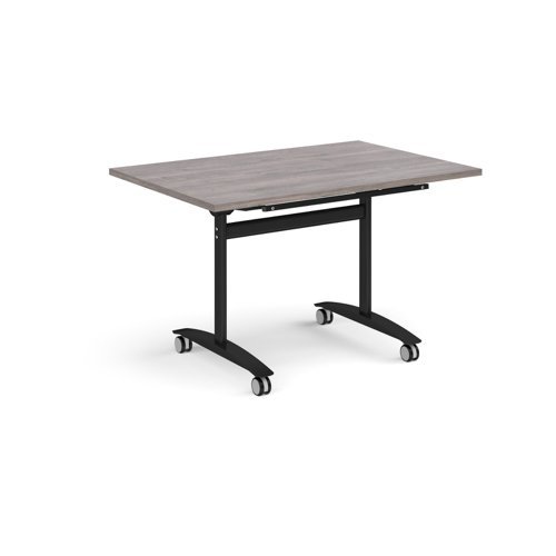 Rectangular deluxe fliptop meeting table with black frame 1200mm x 800mm grey oak - DFLP12-K-GO