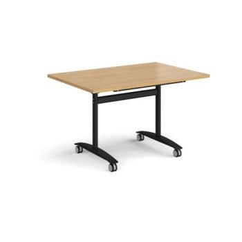 Rectangular deluxe fliptop meeting table with black frame 1200mm x 800mm oak - DFLP12-K-O