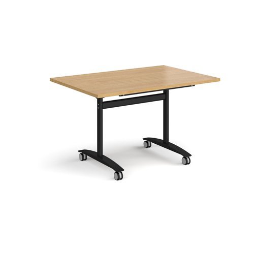 Rectangular deluxe fliptop meeting table with black frame 1200mm x 800mm oak - DFLP12-K-O