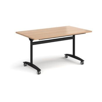 Rectangular deluxe fliptop meeting table with black frame 1400mm x 800mm beech - DFLP14-K-B