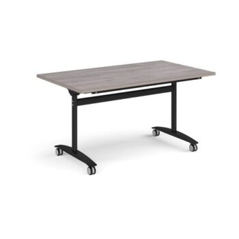 Rectangular deluxe fliptop meeting table with black frame 1400mm x 800mm grey oak - DFLP14-K-GO