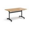 Rectangular deluxe fliptop meeting table with black frame 1400mm x 800mm oak - DFLP14-K-O