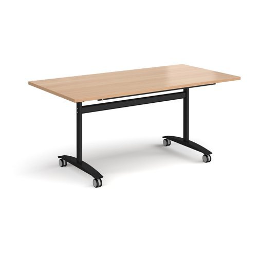 Rectangular deluxe fliptop meeting table with black frame 1600mm x 800mm beech - DFLP16-K-B