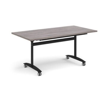 Rectangular deluxe fliptop meeting table with black frame 1600mm x 800mm grey oak - DFLP16-K-GO