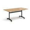 Rectangular deluxe fliptop meeting table with black frame 1600mm x 800mm oak - DFLP16-K-O