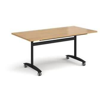 Rectangular deluxe fliptop meeting table with black frame 1600mm x 800mm oak - DFLP16-K-O