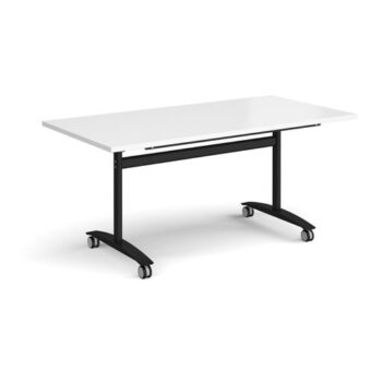 Rectangular deluxe fliptop meeting table with black frame 1600mm x 800mm white - DFLP16-K-WH
