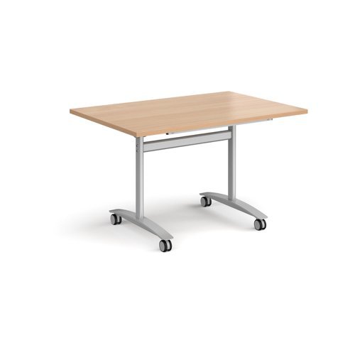 Rectangular deluxe fliptop meeting table with silver frame 1200mm x 800mm beech - DFLP12-S-B