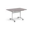 Rectangular deluxe fliptop meeting table with silver frame 1200mm x 800mm grey oak - DFLP12-S-GO