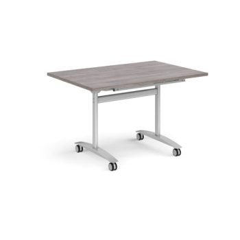 Rectangular deluxe fliptop meeting table with silver frame 1200mm x 800mm grey oak - DFLP12-S-GO
