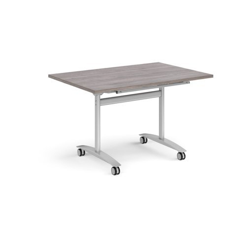 Rectangular deluxe fliptop meeting table with silver frame 1200mm x 800mm grey oak - DFLP12-S-GO