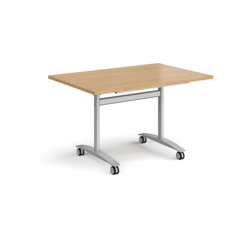 Rectangular deluxe fliptop meeting table with silver frame 1200mm x 800mm oak - DFLP12-S-O