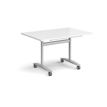 Rectangular deluxe fliptop meeting table with silver frame 1200mm x 800mm white - DFLP12-S-WH