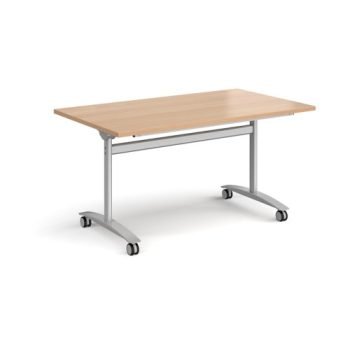 Rectangular deluxe fliptop meeting table with silver frame 1400mm x 800mm beech - DFLP14-S-B