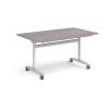 Rectangular deluxe fliptop meeting table with silver frame 1400mm x 800mm grey oak - DFLP14-S-GO