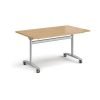 Rectangular deluxe fliptop meeting table with silver frame 1400mm x 800mm oak - DFLP14-S-O