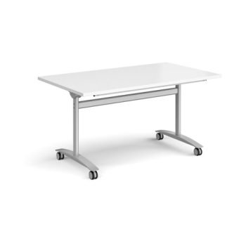 Rectangular deluxe fliptop meeting table with silver frame 1400mm x 800mm white - DFLP14-S-WH