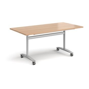 Rectangular deluxe fliptop meeting table with silver frame 1600mm x 800mm beech - DFLP16-S-B