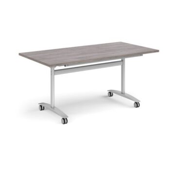 Rectangular deluxe fliptop meeting table with silver frame 1600mm x 800mm grey oak - DFLP16-S-GO