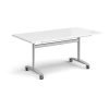 Rectangular deluxe fliptop meeting table with silver frame 1600mm x 800mm white - DFLP16-S-WH