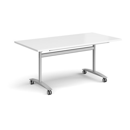 Rectangular deluxe fliptop meeting table with silver frame 1600mm x 800mm white - DFLP16-S-WH