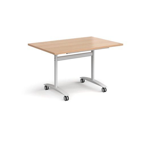Rectangular deluxe fliptop meeting table with white frame 1200mm x 800mm beech - DFLP12-WH-B