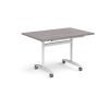 Rectangular deluxe fliptop meeting table with white frame 1200mm x 800mm grey oak - DFLP12-WH-GO