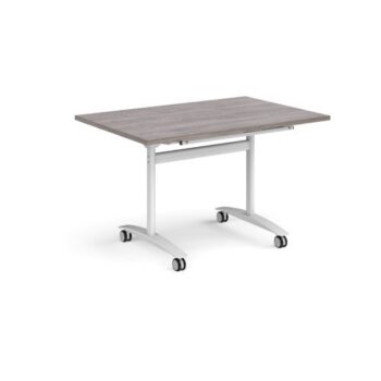 Rectangular deluxe fliptop meeting table with white frame 1200mm x 800mm grey oak - DFLP12-WH-GO