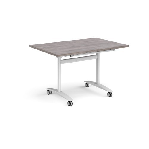 Rectangular deluxe fliptop meeting table with white frame 1200mm x 800mm grey oak - DFLP12-WH-GO