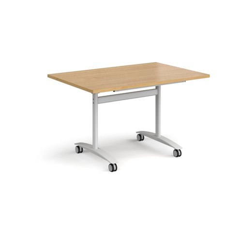 Rectangular deluxe fliptop meeting table with white frame 1200mm x 800mm oak - DFLP12-WH-O