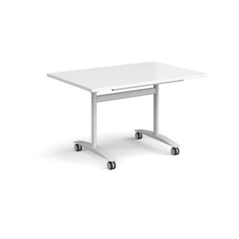 Rectangular deluxe fliptop meeting table with white frame 1200mm x 800mm white - DFLP12-WH-WH
