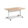 Rectangular deluxe fliptop meeting table with white frame 1400mm x 800mm beech - DFLP14-WH-B