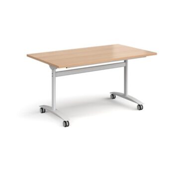 Rectangular deluxe fliptop meeting table with white frame 1400mm x 800mm beech - DFLP14-WH-B