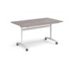 Rectangular deluxe fliptop meeting table with white frame 1400mm x 800mm grey oak - DFLP14-WH-GO