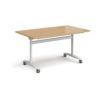 Rectangular deluxe fliptop meeting table with white frame 1400mm x 800mm oak - DFLP14-WH-O