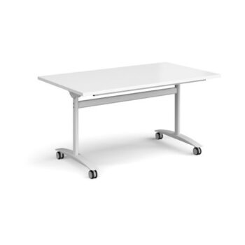 Rectangular deluxe fliptop meeting table with white frame 1400mm x 800mm white - DFLP14-WH-WH