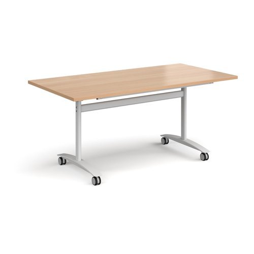 Rectangular deluxe fliptop meeting table with white frame 1600mm x 800mm beech - DFLP16-WH-B
