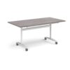 Rectangular deluxe fliptop meeting table with white frame 1600mm x 800mm grey oak - DFLP16-WH-GO