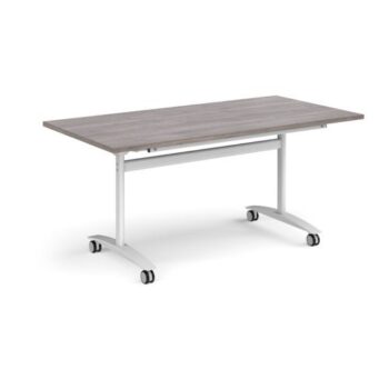Rectangular deluxe fliptop meeting table with white frame 1600mm x 800mm grey oak - DFLP16-WH-GO