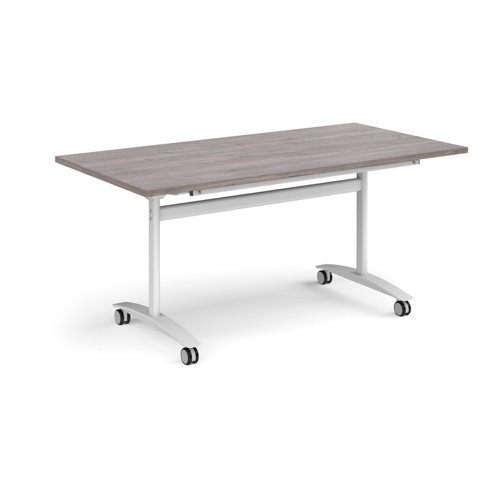 Rectangular deluxe fliptop meeting table with white frame 1600mm x 800mm grey oak - DFLP16-WH-GO