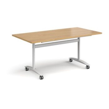 Rectangular deluxe fliptop meeting table with white frame 1600mm x 800mm oak - DFLP16-WH-O