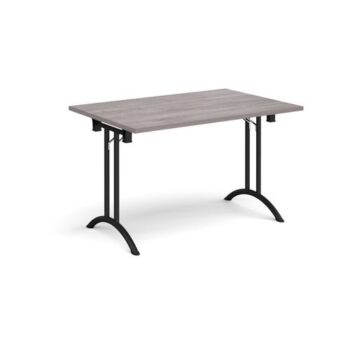 Rectangular folding leg table with black legs and curved foot rails 1200mm x 800mm grey oak - CFL1200-K-GO