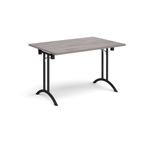 Rectangular folding leg table with black legs and curved foot rails 1200mm x 800mm grey oak - CFL1200-K-GO