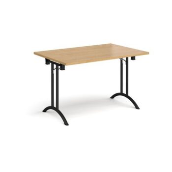 Rectangular folding leg table with black legs and curved foot rails 1200mm x 800mm oak - CFL1200-K-O