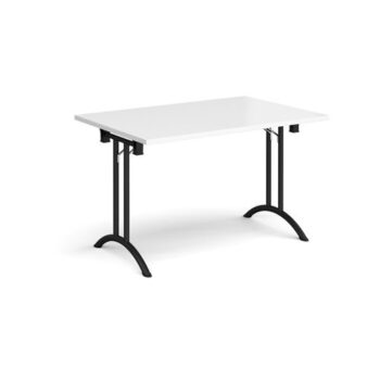 Rectangular folding leg table with black legs and curved foot rails 1200mm x 800mm white - CFL1200-K-WH