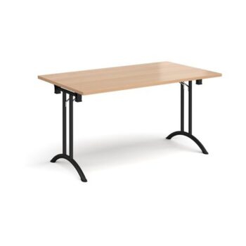 Rectangular folding leg table with black legs and curved foot rails 1400mm x 800mm beech - CFL1400-K-B